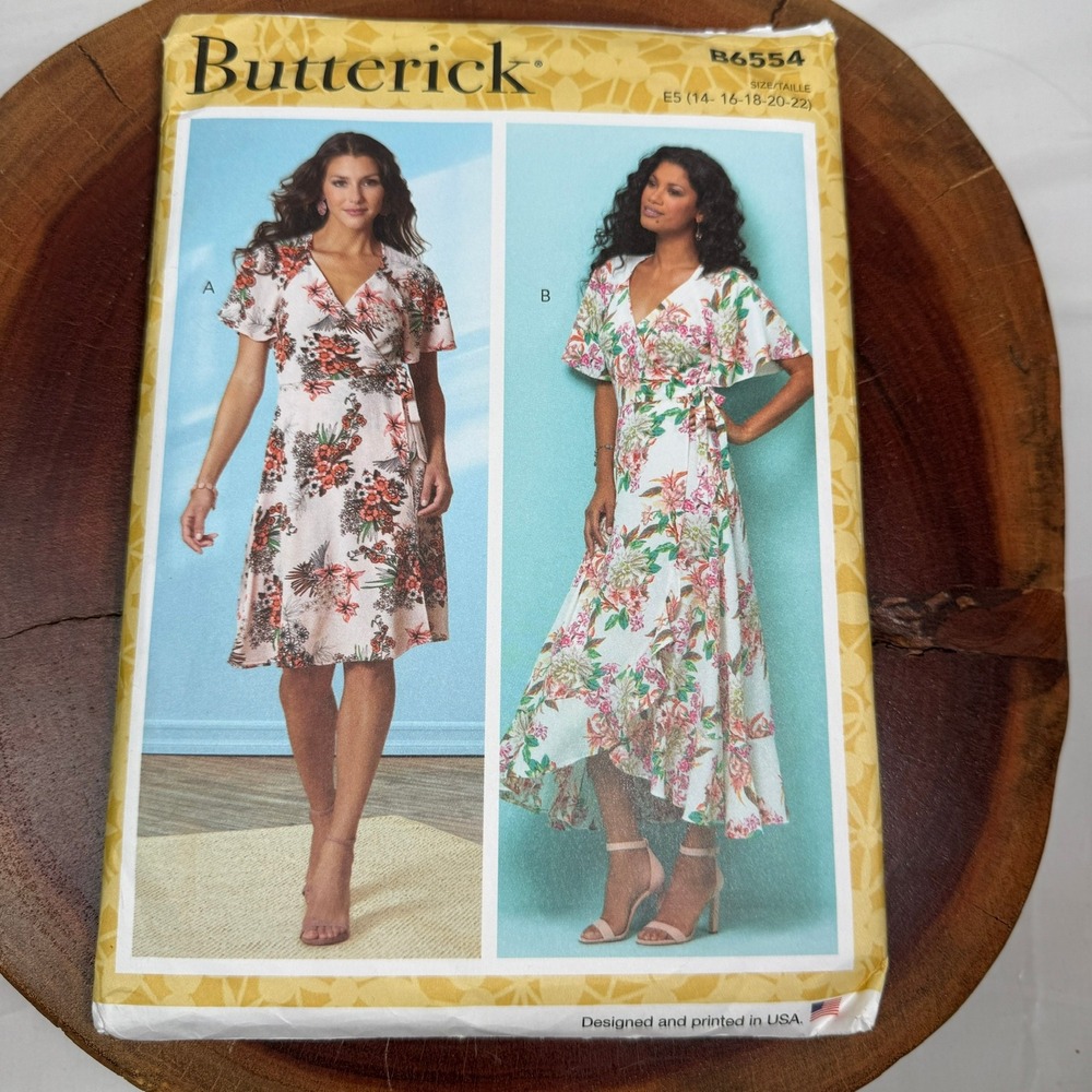 Butterick B6554 Misses Wrap Dress Sewing Pattern Size 14-22 Ruffle Hem UNCUT